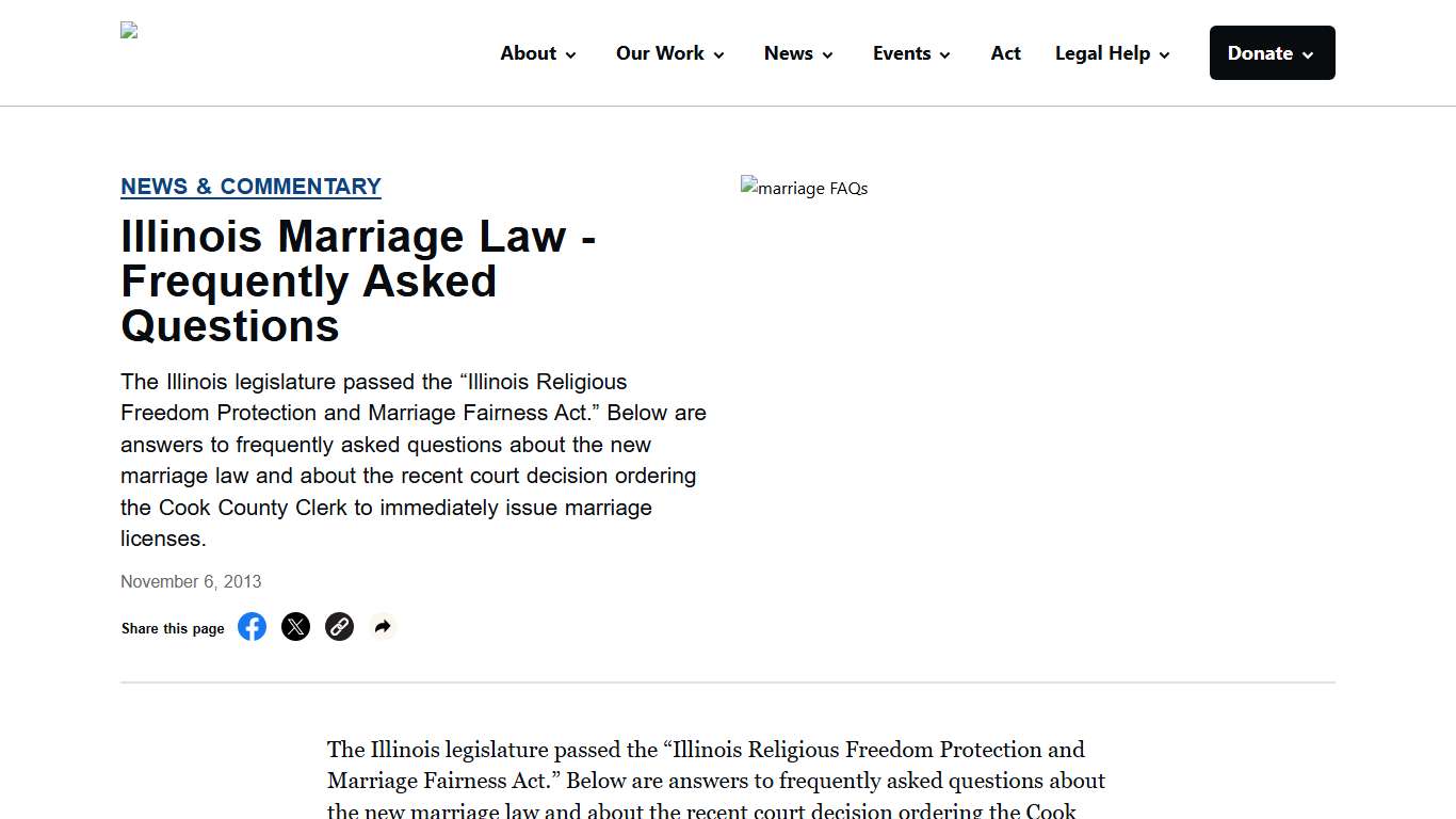 Illinois Marriage Law - Frequently Asked Questions - ACLU of Illinois