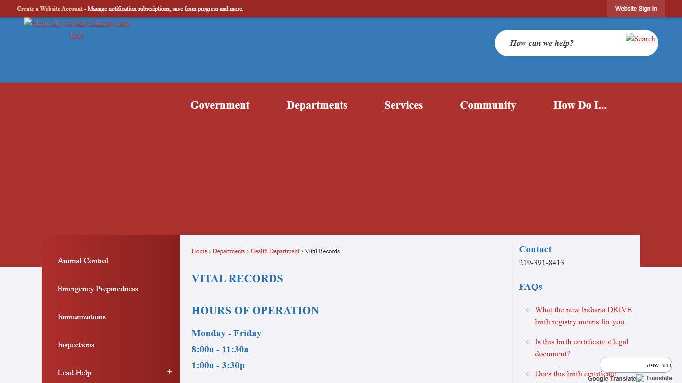 Vital Records East Chicago, IN